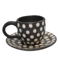Ivory Dot Ceramic Cup and Saucer handmade African product at Naskia Handmade